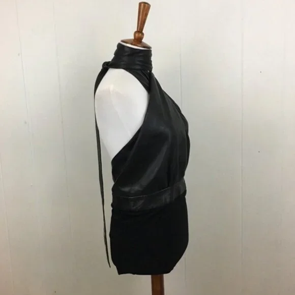 Magda Butrym Black Leather Wrap Halter Bodysuit 8 - Picture 8 of 13